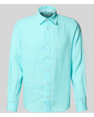 S.oliver Regular Fit Leinenhemd mit Sportmanschetten - Blau