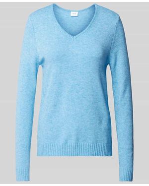 Vila Strickpullover Mit V-Ausschnitt Modell 'Ril' - Blau