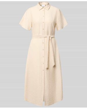 Comma, Midikleid aus Viskose-Mix mit Umlegekragen - Natur