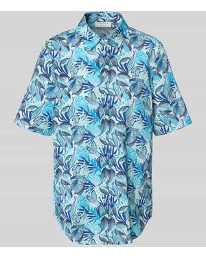 Eterna Relaxed Fit Hemdbluse mit floralem Allover-Print - Blau