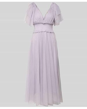 LACE & BEADS Knielanges Cocktailkleid mit V-Ausschnitt - Lila