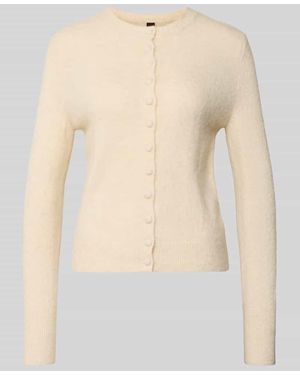Stefanel Strickjacke aus Woll-Mix mit Rundhalsausschnitt - Natur