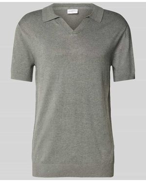 Lindbergh Slim Fit Poloshirt mit V-Ausschnitt Modell 'Ecovero' - Grau