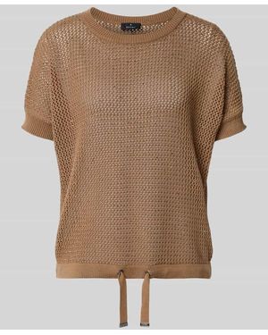 Monari Strickpullover mit Ziersteinbesatz und Tunnelzug - Natur