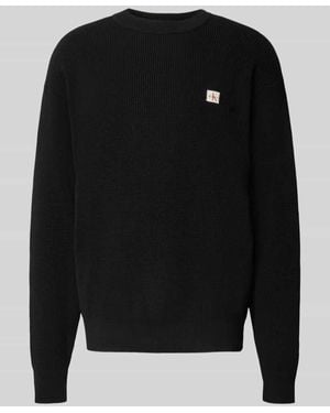 Calvin Klein Strickpullover mit Strukturmuster und Rundhalsausschnitt - Schwarz