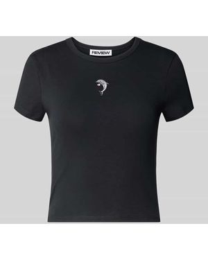 Review T-Shirt mit Motiv-Stitching - Schwarz