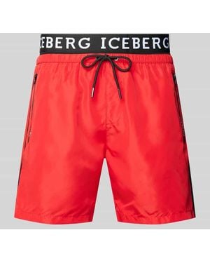Iceberg Badehose Mit Seitlichen Reißverschlusstaschen - Rot