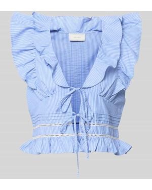 Neo Noir Regular Fit Bluse mit Rüschenbesatz Modell 'Jolia' - Blau