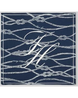 Tommy Hilfiger Tuch aus reiner Seide mit Logo-Print - Blau