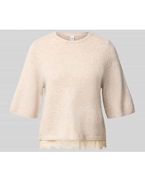 ONLY Pullover mit Spitzenbesatz am Saum - Natur