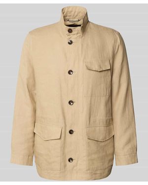 Bugatti Leinenjacke mit Stehkragen und Pattentaschen - Natur