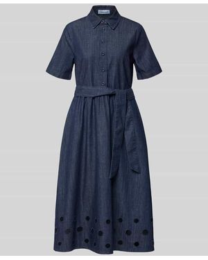 MORE&MORE Hemdblusenkleid in Denim-Optik mit Bindegürtel - Blau