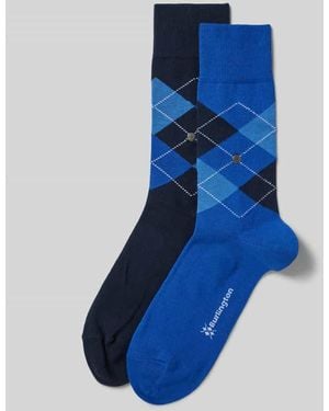 Burlington Socken mit Label-Applikation Modell 'Everyday Argyle' im 2er-Pack - Blau