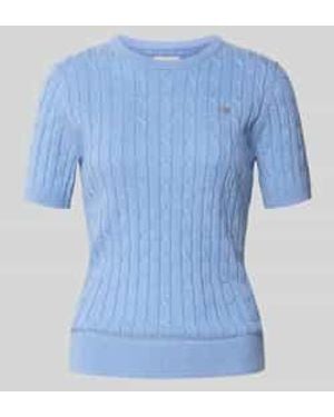 GANT Gebreid Shirt Met Ronde Hals En Logostitching - Blauw