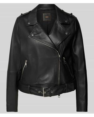 BOSS Lederjacke mit Reißverschlusstaschen Modell 'Sameli' - Schwarz