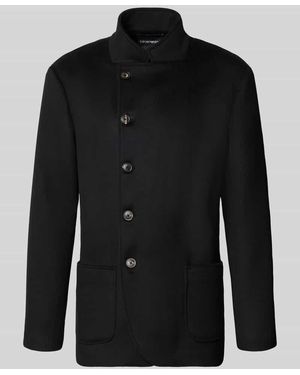 Emporio Armani Slim Fit Jacke aus Lanawoll-Mix mit Stehkragen - Schwarz