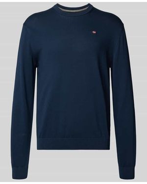 Napapijri Regular Fit Longsleeve mit Logo-Stitching Modell 'Droz' - Blau