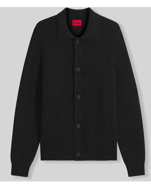HUGO Regular Fit Strickjacke aus Woll-Mix Modell 'Sardeep' - Schwarz