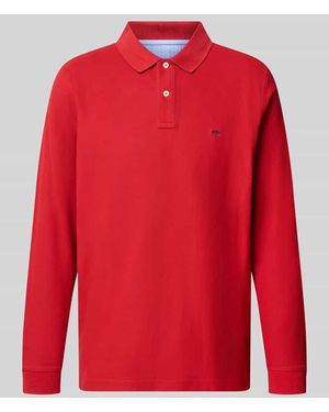 Fynch-Hatton Regular Fit Langarm-Poloshirt mit Label-Stitching - Rot
