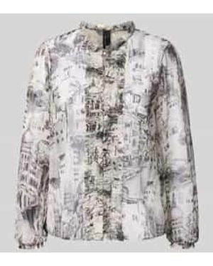 Marc Cain Regular Fit Blouse Met Ruches - Grijs