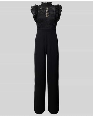 Lipsy Regular Fit Jumpsuit mit floralem Spitzenbesatz - Schwarz
