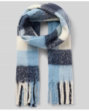 Knowledge Cotton Schal mit Fransen - Blau