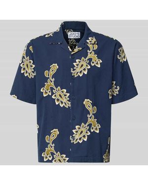 JAKE*S STUDIO MEN Regular Fit Freizeithemd mit Stitchings und Reverskragen - Blau