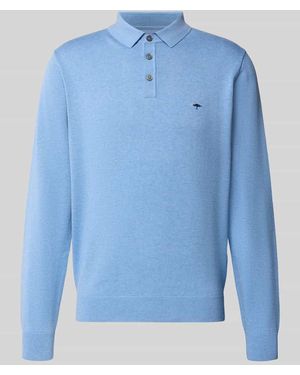 Fynch-Hatton Strickpullover mit Polokragen und Knopfleiste - Blau