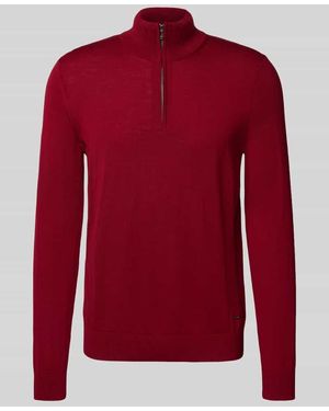 Joop! Strickpullover aus Schurwolle mit Troyer-Kragen Modell 'Dario' - Rot