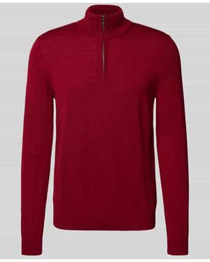 Joop! Strickpullover aus Schurwolle mit Troyer-Kragen Modell 'Dario' - Rot
