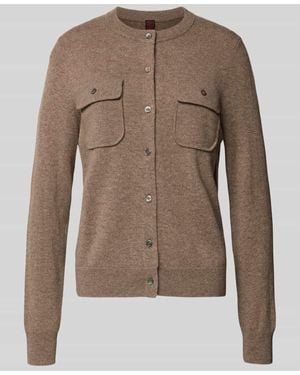 Stefanel Regular Fit Strickjacke aus Lanawoll-Kaschmir-Mix - Braun