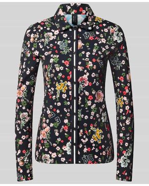 Marc Cain Slim Fit Hemdbluse mit floralem Allover-Print - Blau