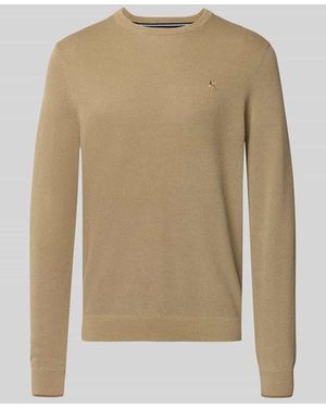 Lerros Regular Fit Strickpullover aus reiner Baumwolle mit Label-Detail - Natur