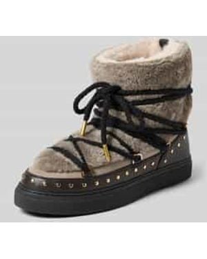 Inuikii Snowboots Van Leer Met Teddybont, Model 'Curly Rock' - Zwart