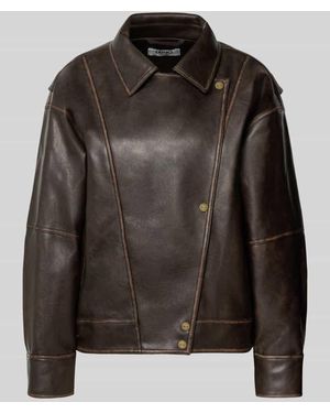 Liu Jo Regular Fit Jacke in Leder-Optik mit Umlegekragen - Schwarz