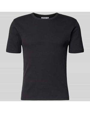 JAKE*S STUDIO MEN T-Shirt in Ripp-Optik mit Rundhalsausschnitt - Schwarz