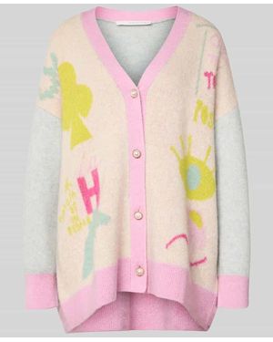 Herzen's Cardigan aus Woll-Mix mit V-Ausschnitt und Knopfleiste - Pink