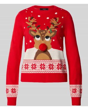 Vero Moda Pullover mit Rentiermotiv - Rot