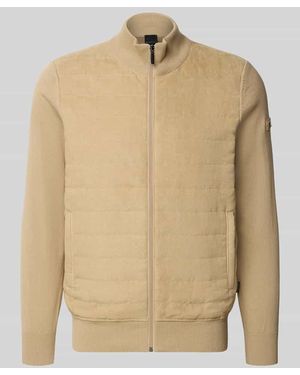 Bugatti Strickjacke mit Stehkragen und Steppnähten - Natur