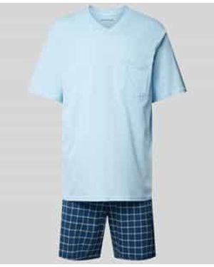 Schiesser Pyjama Met V-hals - Blauw