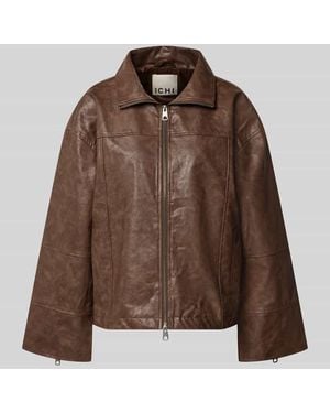 Ichi Kunstlederjacke mit Zweiwege-Reißverschluss Modell 'FLARINA' - Braun