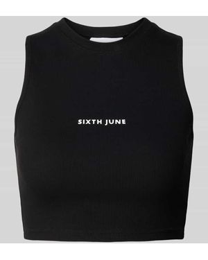 Sixth June Cropped Tanktop in Ripp-Optik - Schwarz