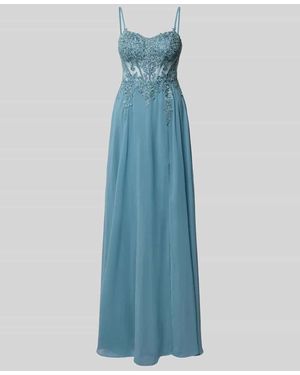 Luxuar Abendkleid mit floralem Spitzenbesatz - Blau