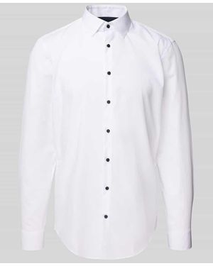 Jake*s Slim Fit Business-Hemd mit Knopfleiste - Weiß