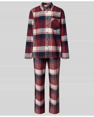 Schiesser Pyjama mit Brusttasche und Knopfleiste - Rot