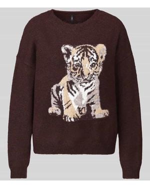 ONLY Pullover mit Tiger-Motiv-Intarsie - Grau