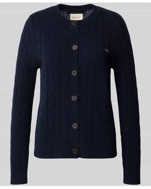 GANT Strickjacke mit Zopfmuster und Label-Stitching - Blau