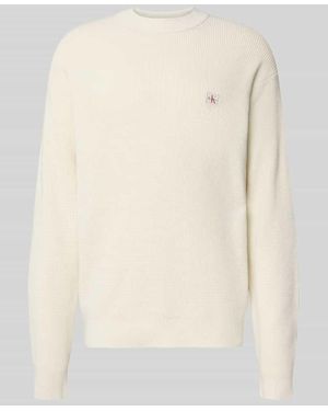 Calvin Klein Strickpullover mit Strukturmuster und Rundhalsausschnitt - Natur