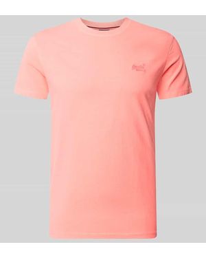 Superdry T-Shirt mit Rundhalsausschnitt und Label-Stitching - Pink