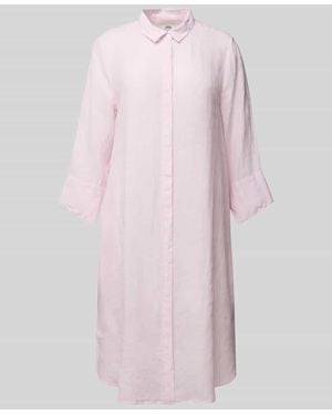 0039 Italy Knielanges Hemdblusenkleid aus Leinen mit 3/4-Arm Modell 'GRACY' - Pink